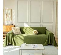 TAOTAOGO Housse de canapé pour canapé 3 Places, Couvre-canapé en Chenille Lavable Recto-Verso avec Franges, pour canapé d'angle en L, Utilisable Toute l'année, B Vert 180x340cm