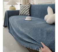 TAOTAOGO Jeté de Canapé XL Chenille 1-4 Places, Bleu 180x340 cm | Jeté de canapé en chenille douce, extra large, pour canapé 3 places, chaise et lit, lavable, pour animaux, toutes saisons