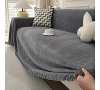 TAOTAOGO Jeté de Canapé XL Chenille 1-4 Places, Gris 180x340 cm | Jeté de canapé en chenille douce, extra large, pour canapé 3 places, chaise et lit, lavable, pour animaux, toutes saisons
