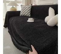 TAOTAOGO Jeté de Canapé XL Chenille 1-4 Places, Noir 230x300 cm | Jeté de canapé en chenille douce, extra large, pour canapé 2 à 3 places, chaise et lit, lavable, pour animaux, toutes saisons