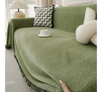 TAOTAOGO Jeté de Canapé XL Chenille 1-4 Places, Vert 180x380 cm | Jeté de canapé en chenille douce, extra large, pour canapé 3 à 4 places, chaise et lit, lavable, pour animaux, toutes saisons