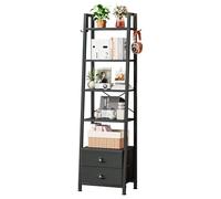 Taotigzu Etagère à Livres en Échelle,BibliothÈque à 5 Niveaux,Meuble de Rangement avec 2 Tiroirs en Tissu pour Salon, Chambre, Cuisine, Bureau,Style Industriel,Cadre en Acier (Noir)