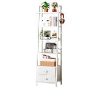 Taotigzu Etagère à Livres en Échelle,BibliothÈque à 5 Niveaux,Meuble de Rangement avec 2 Tiroirs en Tissu pour Salon, Chambre, Cuisine, Bureau,Style Industriel,Cadre en Acier (Blanc)