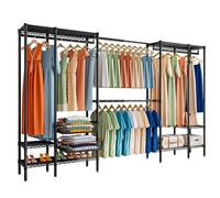 Taotigzu Portant à Vêtements Extensible avec Panier Coulissant, Porte-manteau en Métal Réglable avec Étagères à Chaussures, Charge Max 500kg, 248-293x39x192 CM (Noir)