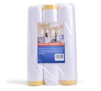 TAPEBEAR Film de masquage avec ruban intégré, Ruban et bâche, Rouleau de bâche plastique pour peinture automobile, appareils électroménagers et meubles, 9 pi x 90 pi, 2600 mm x 27 m, 3 rouleaux
