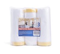 TAPEBEAR Film de masquage pré-adhésif, ruban et bâche, rouleau de film plastique pour peinture automobile, électroménager et meubles, 5 pi x 90 pi, 1400 mm x 27 m, 3 rouleaux