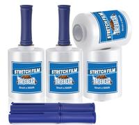 TAPEBEAR Mini Film Étirable Avec Poignée 13cmX305m, Transparent Palette Wrap Pellicule Plastique, Film Rétractable pour Emballage Le Déménagement et L'expédition, Lot de 4