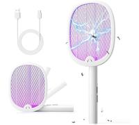 Tapette à mouche électrique pliable, tueur de mouches, 4000 V, raquette anti-moustiques, 1800 mAh, rechargeable avec câble USB-C for intérieur et extérieur(White)