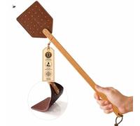 Tapette à mouches de qualité supérieure - En cuir - Manche en bois - 51 cm | Raquette à mouches flexible, anti-insectes stable, anti-mouches, tapette à moustiques pour la maison, le jardin, le camping