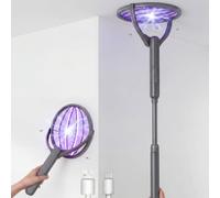 Tapette à mouches électrique à tête rotative, rechargeable, 2 en 1 avec extension télescopique pour la maison, la terrasse, le jardin, le camping et le bureau