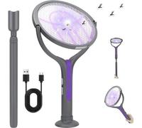 Tapette à mouches électrique avec tête pivotante et manche télescopique, noire, rechargeable