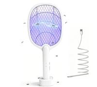 Tapette à mouches électrique extra forte 4000 V, batterie 2 en 1 rechargeable, tapette à moustiques électrique UV, piège à insectes avec station de charge, rechargeable par USB, pour l'intérieur et