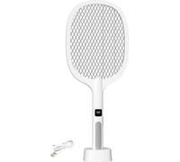 Tapette à mouches électrique - Raquette anti-insectes - Éclairage LED - Rechargeable via USB-C - Poignée amovible - Mode automatique - Pour l'intérieur et l'extérieur - Blanc
