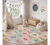 Tapi de Rond Patchwork Du Jardin Printanier pour Enfants, 80cm Tapis Arrosoir Fleurs Fraises Moelleux à Poils Courts - Lavable - Antidérapant pour Chambre d'enfant, Salle de Jeu, Descente de lit
