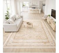 Tapis 120 x 170 cm, Motif vintage patiné crème et beige, LYN1 VON, Fabriqué en Belgique, Certifié OEKO-TEX®