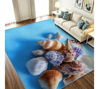 Tapis 160 x 230 cm Interieur Antidérapant Absorbant, Facile à Nettoyer - Moderne Méditerranéen Moquette, Vie marine Coquille Saint-Jacques Coquillage Tapis de Sol Doux pour Chambre, Salon, Couloir