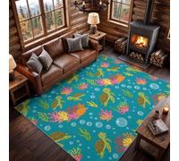 Tapis 160 x 230 cm Tortue Mer Corail Bulle | Imprimé Dessin Animé Océan Lavable et Antidérapant, pour Salon Chambre à Coucher Cuisine Aire de repos, Coloré