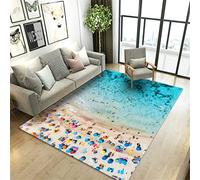 Tapis 3D de Paysage de Plage Bleu Océan Vagues étoile de Mer Coquille Flanelle Grand Tapis Salon Chambre Paillasson Antidérapant Filles Garçons Couple Salle Tapis de Chevet (Couleur 5,40x60 cm)