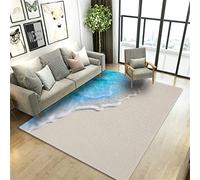 Tapis 3D de Paysage de Plage Bleu Océan Vagues étoile de Mer Coquille Flanelle Grand Tapis Salon Chambre Paillasson Antidérapant Filles Garçons Couple Salle Tapis de Chevet (Couleur 1,160x200 cm)