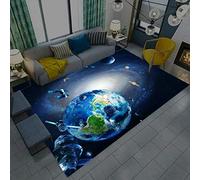 Tapis 3D Star Galaxie Planète Univers Motif Petit Tapis Salon Moderne Chambre Carre Antidérapant Enfant Ado Décoration Tapis,Gamer Tapis de Chaise Bleu Noir Lavable Antidérapant (B,80 x120 cm)