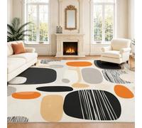 Tapis 40 x 60 cm, Moderne Organique Et Décoration D'Intérieur, Paillasson Formes Noir Gris Orange Beige Lignes Abstrait Géométrique pour Salon, Tapis D'Intérieur Lavable Et Antidérapant À Poils Ras