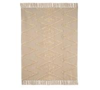 Tapis à franges avec pompons, tissage plat imprimé, moquette en coton coloris naturel - Longueur 160 x Profondeur 130 cm