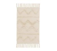 Tapis à franges avec pompons, tissage plat imprimé,moquette en polyester coloris beige - Longueur 80 x Profondeur 50cm