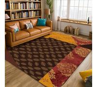 Tapis à motif de feuilles - Motif floral traditionnel - Automne - Marron - Poils courts - Bordure en éponge - Tapis rectangulaire pour salon, chambre à coucher, dortoir, cuisine - 1,5 x 2,1 m