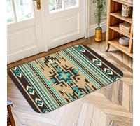 Tapis à motif tribal bohème en zigzag, motif tribal bohème, étoile en diamant, turquoise, antidérapant, doux, résistant aux taches, pour salle de bain, entrée, chevet, décoration de porte, 0,6 x 0,9 m