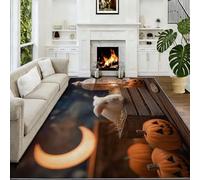 Tapis À Poils Courts 100 x 160 cm Lapin Citrouille-Lanterne Lune Tapis de Salon, Halloween Doux Antidérapant Moquette pour Entrée Intérieur Chambre D’Enfant Chambre De Garçon