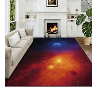 Tapis À Poils Courts 160 x 230 cm Nébuleuse Orange Planètes Étoiles Tapis de Salon, Fond Cosmique Doux Antidérapant Moquette pour Entrée Intérieur Chambre D’Adolescent Amateur D’Astronomie