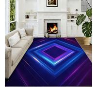 Tapis À Poils Courts 160 x 230 cm Rayons Lumineux Concentriques Au Néon Tapis de Salon, Géométrie Futuriste Doux Antidérapant Moquette pour Entrée Intérieur Jeux Bar Fête