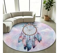 Tapis à Poils Courts Rond 80 cm Onirique Ciel Étoilé Attrape-Rêves, Tapis Lavable Doux Blanc Antidérapant et Résistant aux UV pour Descente de lit Chambre Adulte Fille Enfant Salon Cuisine Decoration