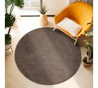 Tapis à Poils Ras Unicolor - Monochrome Marron, 200 cm Rond, Style Moderne pour Salon