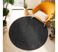 Tapis à Poils Ras Unicolor - Monochrome Noir, 160 cm Rond, Style Moderne pour Salon