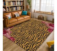 Tapis à rayures tigre, fleurs tropicales bohèmes, pivoines, tapis d'été marron à poils courts en éponge résistant à la décoloration pour salon, chambre à coucher, salle de ortoir, 1,5 x 2,1 m