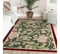 Tapis Abstrait 50x80cm Rugs Grand Salon Tapis Modernes Neutres lavables pour Salle à Manger Feuilles Vert forêt avec Fleurs Roses Moquette Fine Pliable