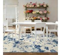 Tapis Abstrait Doux en Imitation Laine 160 × 230 | Tapis Bleu-Gris Résistant, Antidérapant, Lavable en Machine, Ne Peluche Pas, Taches Effet Usé Peintes à la Main