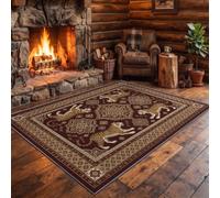 Tapis Antidérapant 120 x 170 cm, Tigre Fleurs Grille décoration Tapis | Rouge Marron Lavables Flanelle Douce Tapis pour Salon Chambre Cuisine, Vintage Ethnique Imprimé Poil Ras Intérieure Moquette