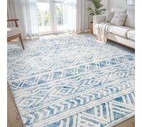 Tapis antidérapant lavable bleu, 240 x 300 cm, motifs géométriques modernes