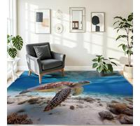 Tapis antidérapant Lavable Poil Ras Brun Foncé Bleu Photographie, Animaux Marins Tortue Mer Tapis Super Doux, pour Salon Chambre à Coucher Cuisine,