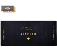 Tapis antidérapant pour cuisine, noir/bleu, 67 x 150 cm, adapté au chauffage au sol