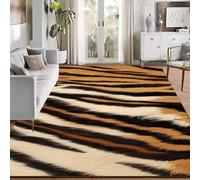 Tapis antidérapant pour motif tigre, 1,2 x 1,8 m, lavable en machine avec un superbe imprimé animal, revêtement de sol doux pour la maison, le bureau, le salon, marron (D)