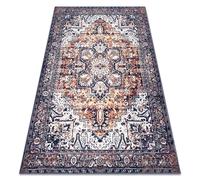 Tapis ANTIKA ancret sunset ornement moderne lavable - bleu marine / orange 80x150 cm