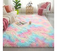 Tapis Arc-en-Ciel à Poils Longs Moelleux Motif Licorne pour Salle de Jeux, Chambre de bébé, Salle de Classe, Style Kawaii Princesses Multicolore 1,5 x 2,4 m