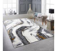 Tapis Azomor Modern à l'aspect marbré, dans des tons gris et dorés, pour créer une ambiance chaleureuse dans votre salon