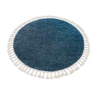 Tapis BERBER 9000 cercle bleu Franges berbère marocain shaggy cercle 120 cm