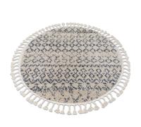 Tapis BERBER AGADIR G0522 cercle crème et gris Franges berbère marocain shaggy cercle 120 cm