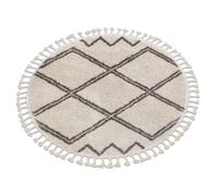 Tapis BERBER ASILA cercle crème et marron Franges berbère marocain shaggy cercle 120 cm
