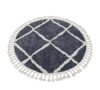 Tapis BERBER CROSS B5950 cercle gris et blanc Franges berbère marocain shaggy cercle 160 cm